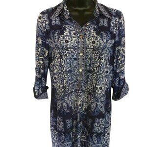 Dressbarn White & Blue Paisley Shirt Dress Size 4  NEW